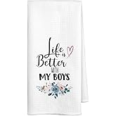 VONTP Mother Gifts Kitchen Towels 16x24 Inch,Life is Better with My Boys Hand Dish Towels Decor for Kitchen,Best Boy Mom Gifts