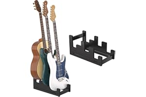YUHUBY Wood Guitar Stand, Space-Saving Multi Guitar Rack, Electric Guitar Stand, 3 Holder Guitar Stand Floor for Acoustic Guitar, Electric Guitar, Bass Guitar Display (Black)