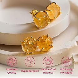 Gempires Natural Raw Citrine Prong Setting Stud