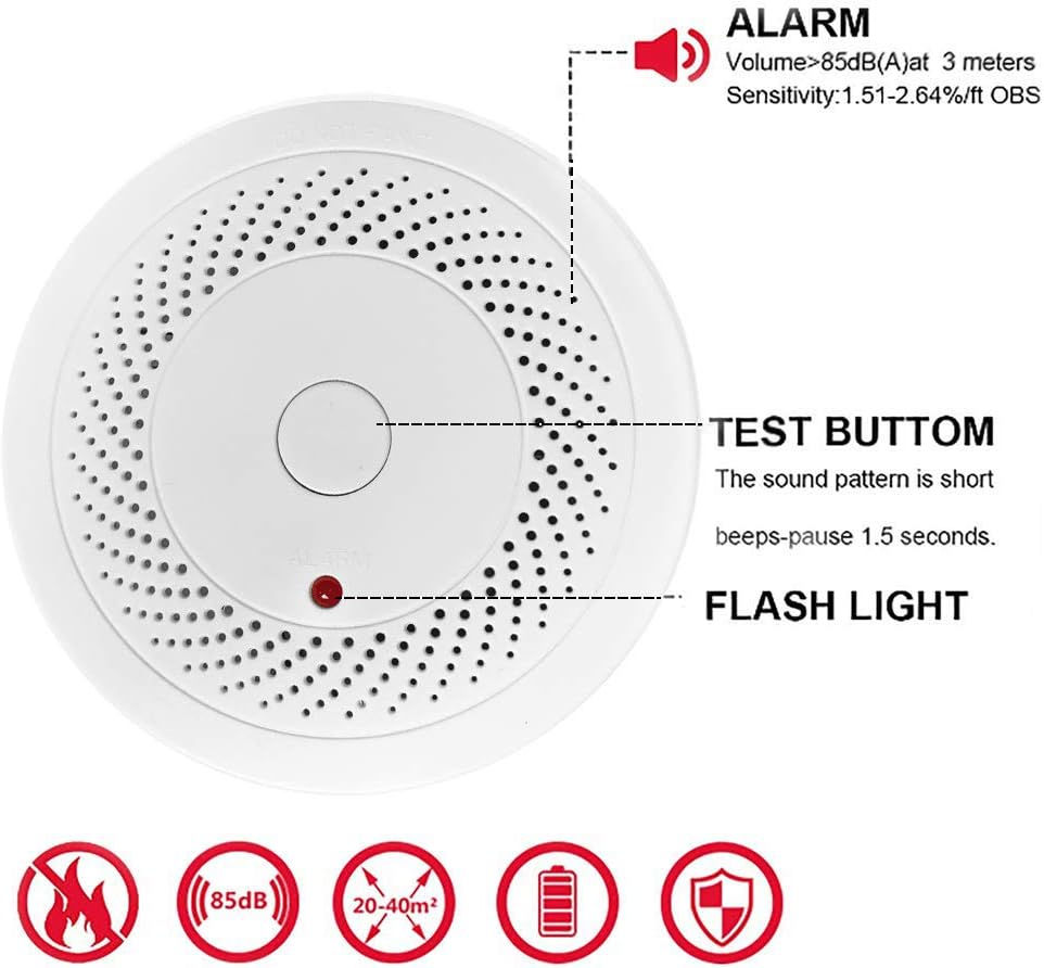4 Pack Battery Operated Smoke Detector & Fire Alarm with Photoelectric Sensor, Easy to Install with Test Button - - 