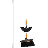 Fiskars OneClick Lawn Clean-Up Bundle Interchangeable Garden Tool System with Large 63" Shaft + Space-Saving Yard Push Broom Head + Lawn Edger Head