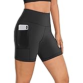 Womens 5" Biker Shorts with Pockets High Waisted Tummy Control Yoga Workout Gym Stretchy Spandex Shorts Leggings Compression Athletic Run Bicycle Cycling Volleyball Exercise Dance Bike Shorts Tights