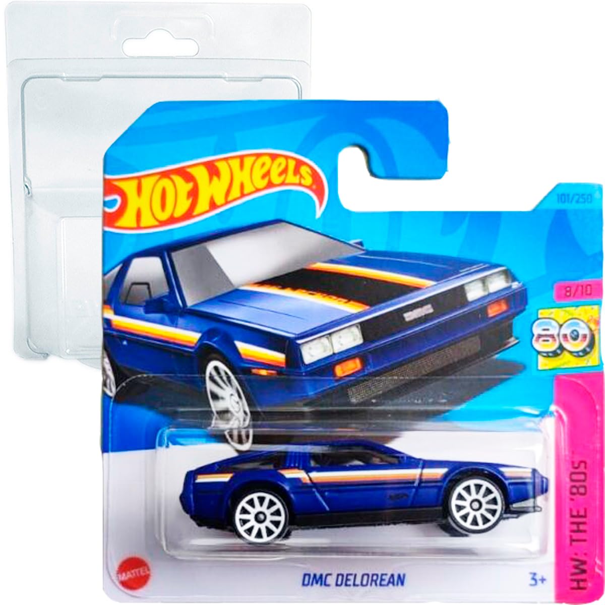 Hot Wheels DMC Delorean HW: The 80's 8/10 (101/250) HKJ65 Short Card Mattel 2023 + Blister & Card Protector Pack