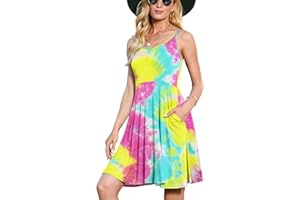 Jouica Women's Casual Sleeveless Adjustable Strappy Summer Beach Swing Dress with Pocket