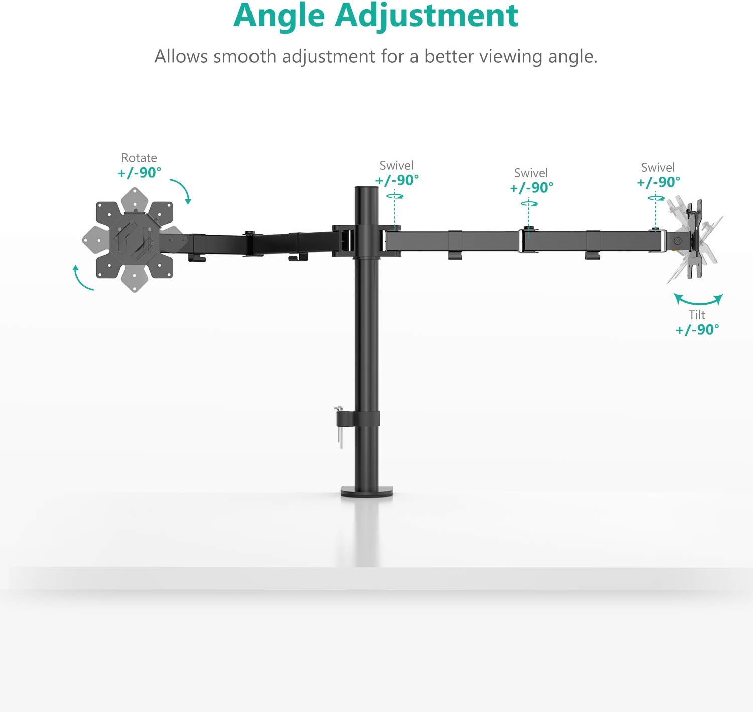 WALI Dual LCD Monitor Fully Adjustable Desk Mount Stand Fits 2 Screens up to 27 inch, 22 lbs. Weight Capacity per Arm (M002), Black : Office Products