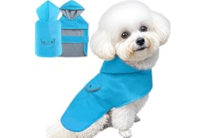 BECNBEAU Small Dog Raincoat Dogs Rain Jacket for Puppy Reflective Poncho Rainwear Waterproof Pet Clothes Warm Lined Pocket Hooded Leash Hole Adjustable Puppy,Blue,XS,Back Length 6.3 Inch
