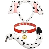 Dalmatian Costume Women Puppy Dog Ears Headband Tail with Red Heart Choker Leather Collar Animal Accessories