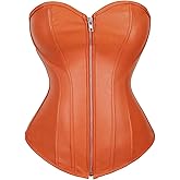 KSHUN Women's Faux Leather Corset Top Steampunk Corsets Zipper Bustier Pirate Costume