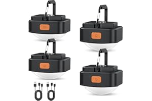 FLY2SKY 4 Pcs Black Portable Rechargeable LED Camping Lights - Survival Gear for Hiking, Backpacking, Fishing, Emergency, Outage