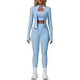 Yknktstc Womens Two Piece Tracksuit Set Long Sleeve Zipper Jacket with Athletic High Waist Leggings Workout Outfit