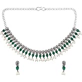 Efulgenz Indian Jewelry Sets for Women Paisely Crystal Stone Necklace Sets with Faux Pearl Drop Dangle Earrings Choker Necklace Earrings Set Bohemian Jewelry Set for Women