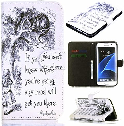 Galaxy S7 Edge Case, S7 Edge Wallet Case - Alice with The Cheshire Cat Pattern Premium PU Leather Wallet Case Stand Cover with Card Slots Cash Compartment for Samsung Galaxy S7 Edge