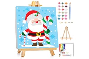 cviokrdu Christmas Paint by Numbers Kit for Kids with Frame - Wooden Easel, Christmas Paint by Numbers for Kids Ages 4 8 12, Easy Acrylic Oil Painting Kits for Home Wall Decoration 8x8 inch