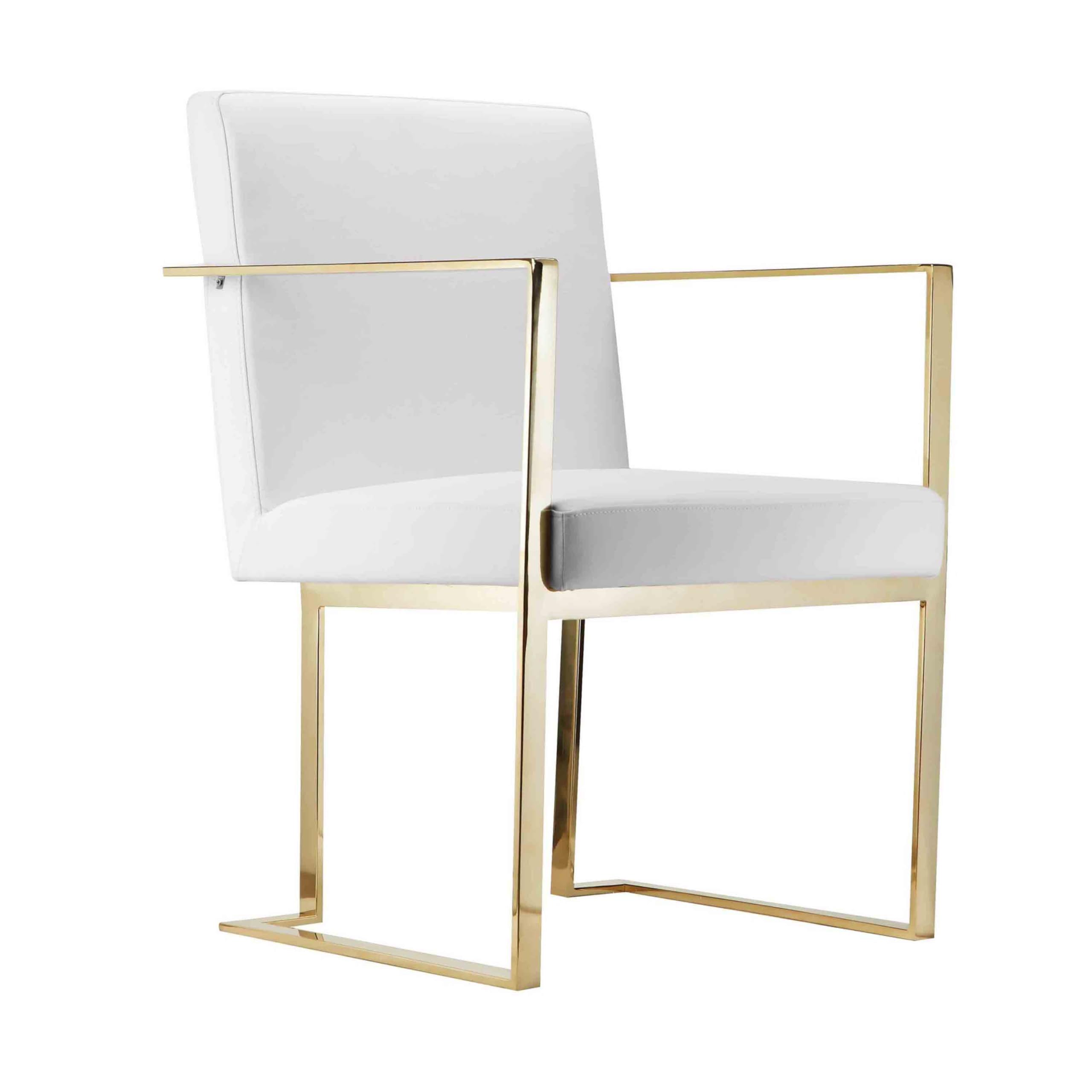 Photo 1 of *Scratches on the legs* Benjara Boly 22 Inch Dining Side Armchair, Faux Leather, Steel Frame, White and Gold