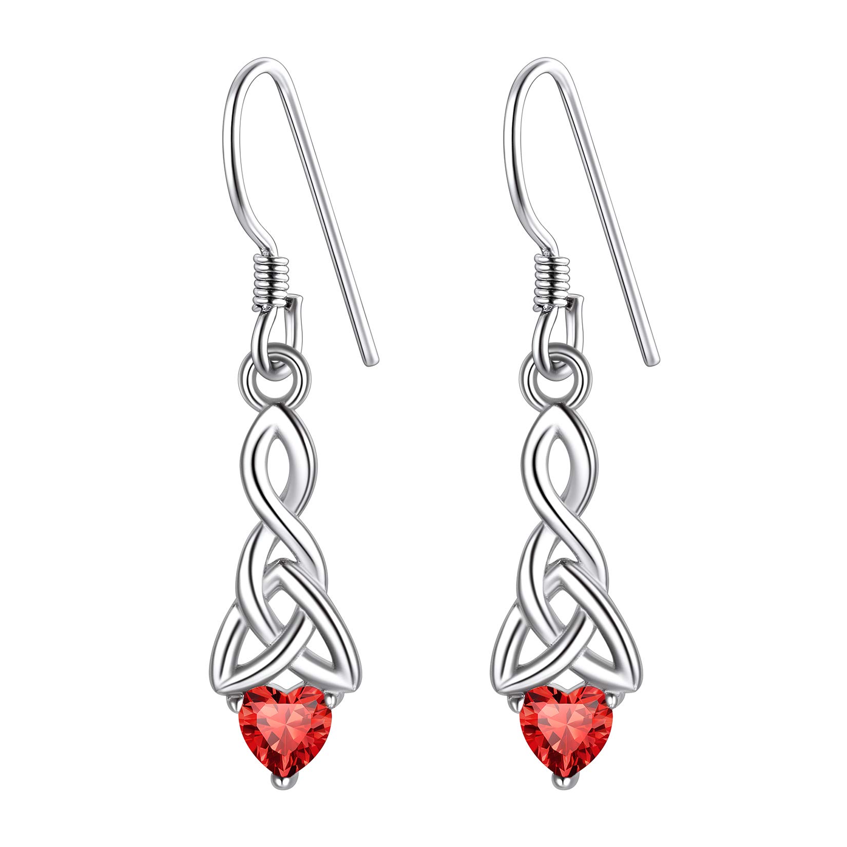 Suplight Womens 925 Sterling Silver Celtic Love Knot Earrings July Ruby Birthstone Drop Earrings for Women — image 1