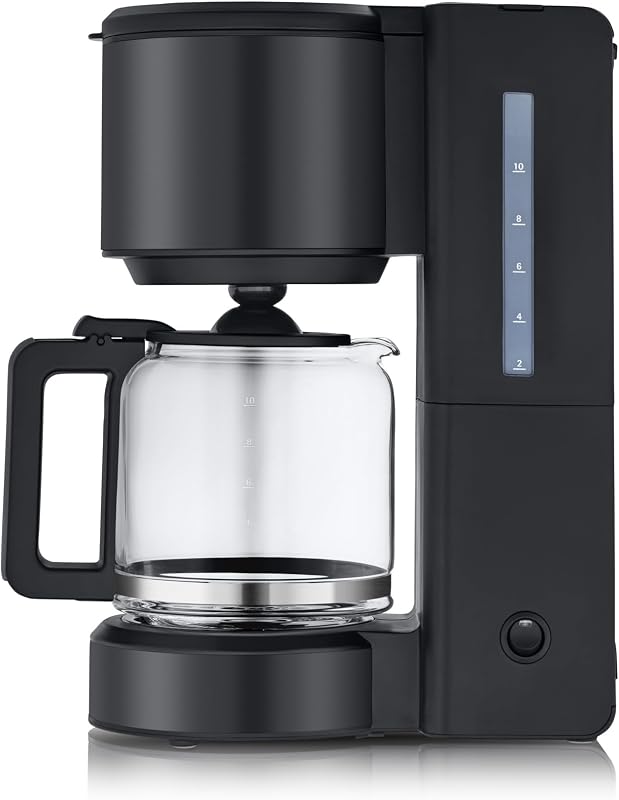 Stelio Aroma - Cafeteira com filtro e garrafa de vidro, café filtrado, 10 chávenas, máquina de café em aço inoxidável, sistema anti-gotejamento, placa de aquecimento, desligamento automático, 1000 W, preto mate — foto 3 de 3