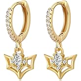 DEYOUM Halloween Ghost Earrings for Women Trendy Cute Sparkling Rhinestone 14K Gold Plated BOO Ghost Pumpkin Dangle Drop Huggie Hoop Earrings Halloween Jewelry Gifts Accessory