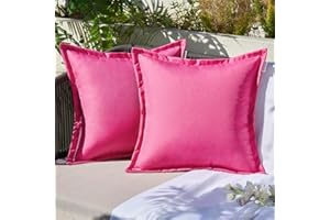 EMEMA Pack of 2 Hot Pink Outdoor Pillows Waterproof 18x18 Inch Decorative Solid Broadside Square Throw Pillow Covers Outside Pillowcase for Patio Furniture Sunbrella Outdoor Pillows for Balcony Decor