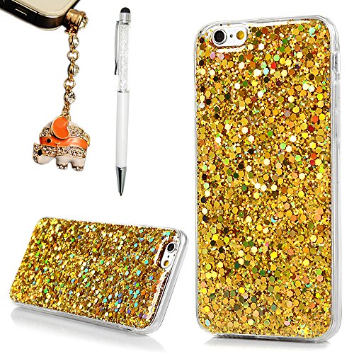 iPhone 6 Plus Case, iPhone 6S Plus Case (5.5"), YOKIRIN Luxury Sparkle Powder 3D Diamond Paillette Bling Slim Glitter Flexible Soft Rubber Gel TPU Protective Shell Hybrid Bumper Case Cover - Gold