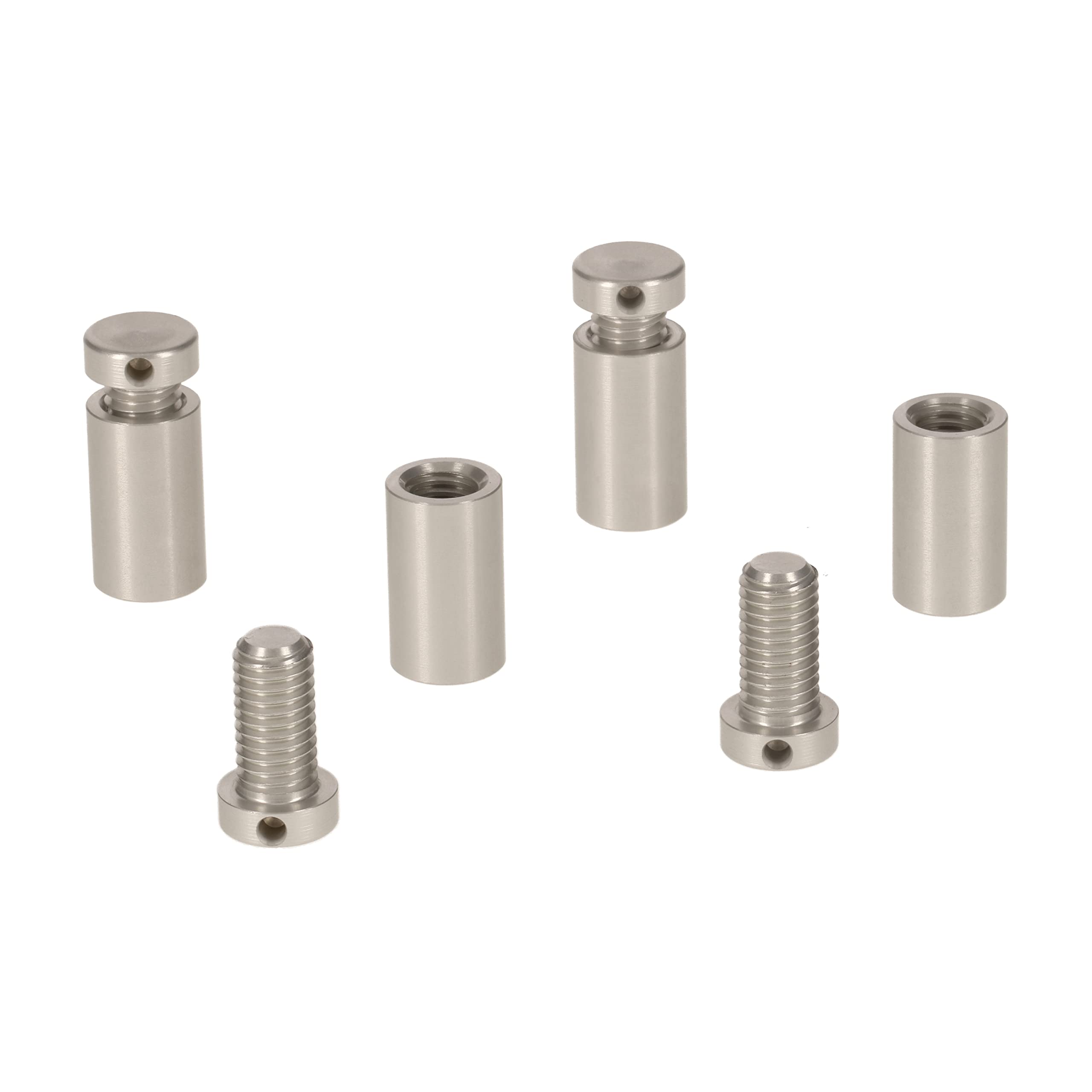 PrecisionGeek - Sign Standoff Wall Mount Fixings Bolts, Glass, Acrylic, Holders for Sign Displays, Aluminium Silver/Natural Anodised 12mm dia L= 20mm - 4x barrels 4x screws