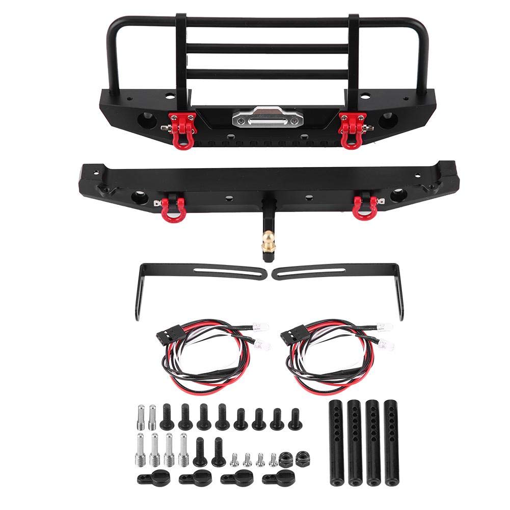 Dilwe RC Car Bumper, Metal Front/Rear Bumper with LED Lights for SCX10II 90046 1/10 RC Car Accessory Parts