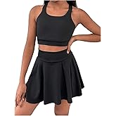 BEAUDRM Girl's 2 Piece Workout Outfits Yoga Crop Tank Top and Skort Athletic Sets Dance Outfits