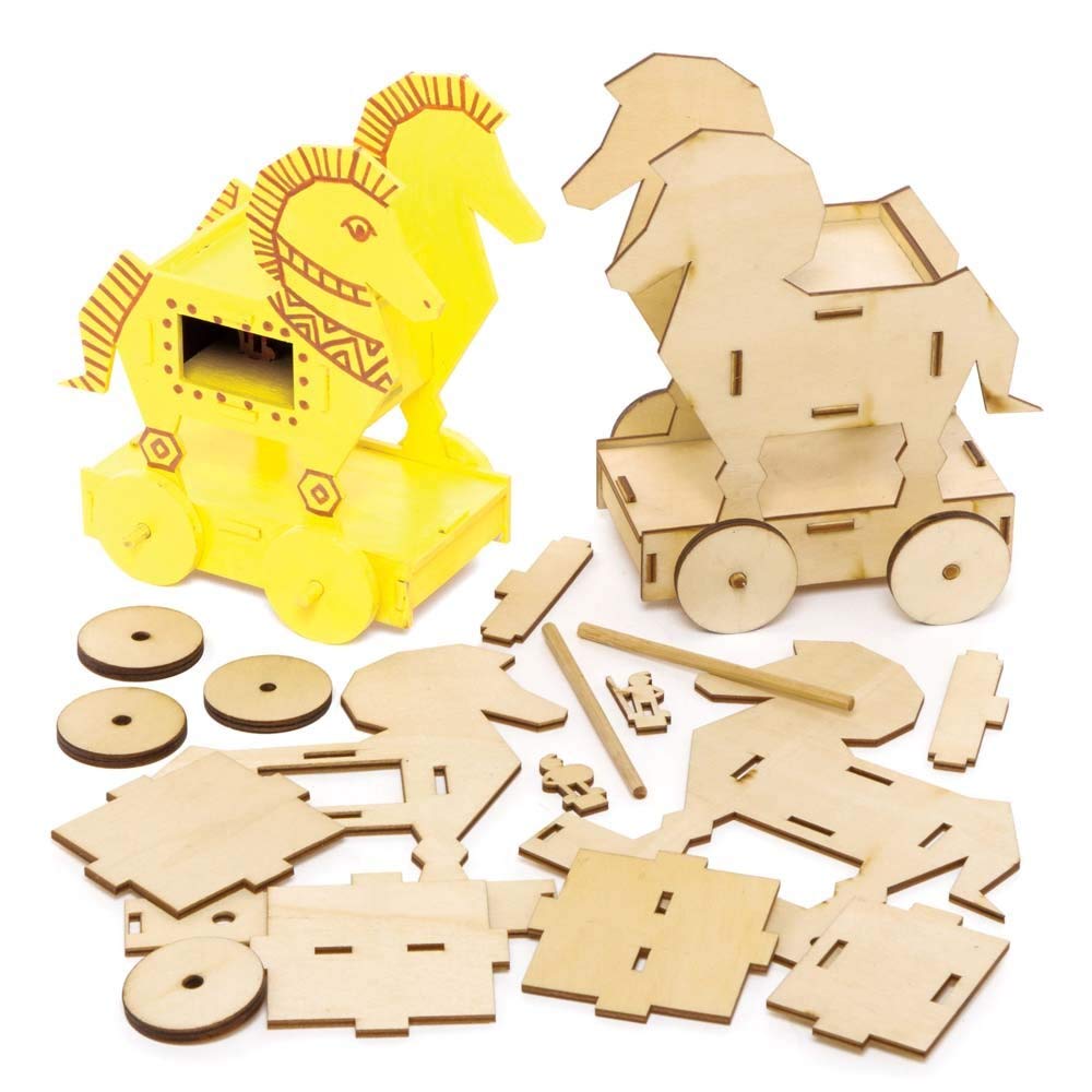 Baker Ross FE453 Trojan Horse Woodcraft Kits - Pack of 2, Wooden Crafts for Children to Decorate and Display, Kids Educational Activity