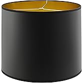 Aspen Creative 31099 Transitional Hardback Drum (Cylinder) Shaped Spider Construction Lamp Shade in Black with Gold inside Washi Paper, 16" wide (16" x 16" x 12")