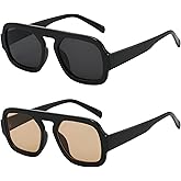MUNSADE Trendy Square Aviator Sunglasses for Women Flat Top Designer Stylish Frame Sun Glasses Vintage Shades