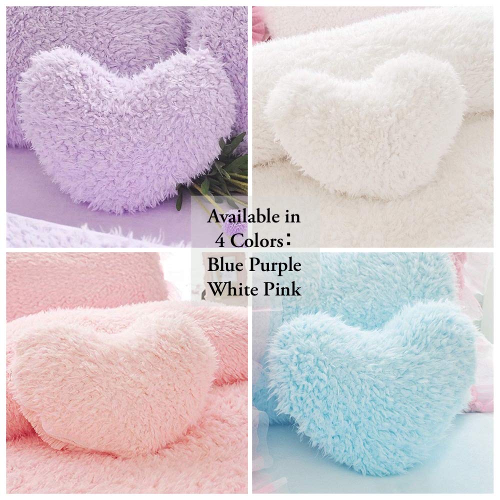 MooWoo Fluffy Heart Throw Pillow with Pillow Cover and Insert, Shaggy