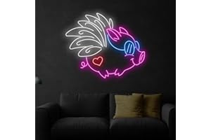 Cool Pig Wings Neon Sign, Farmhouse Neon Led Wall Decor, Pork Store Wall Art, Animals Lover Gifts, Pig Pork Barbecue Restaura