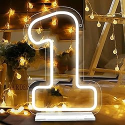 attneon Number 1 Neon Sign,Led Light Up One Numbers