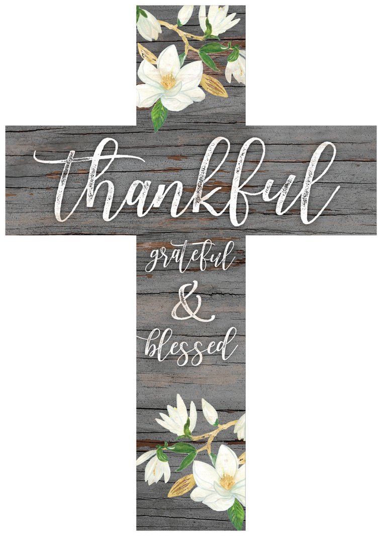P. Graham Dunn Thankful Grateful & Blessed Magnolia Grey 8.5 x 12 Pine Wood Wall Hanging Cross