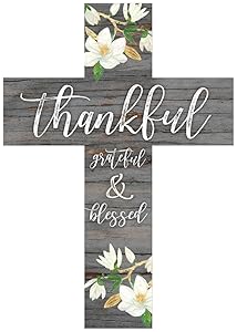 P. Graham Dunn Thankful Grateful & Blessed Magnolia Grey 8.5 x 12 Pine Wood Wall Hanging Cross