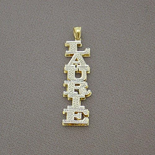 Vertical Personalized Name Pendant Charm Solid 10K Yellow Gold 3D Double Plates