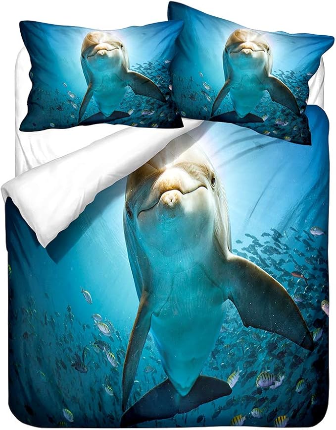 SHUOSHUO Juego de cama 3D Delfín Funda de edredón Juego de ropa de cama