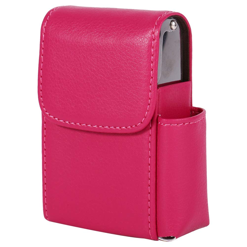 Nikou Cigarette Storage Case, Portable Cigarette Case PU Leather Tobacco Pouch Lighter Holder Storage Box Container (Color : Rose Red)