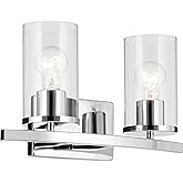 Kichler Crosby 15.25" 2-Light Vanity Light with Clear Glass in Chrome, for Bathroom, Powder Room, (15.25" x 8.75"), 45496CHCL