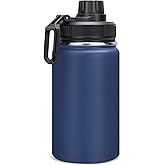 Milifox 12 oz Insulated Water Bottle, Double Wall Vacuum Insulated Stainless Steel Water Bottles, Wide Mouth Leakproof BPA Free with Chug Lid, 18 Hours Cold and 8 Hours Hot (Dark blue)