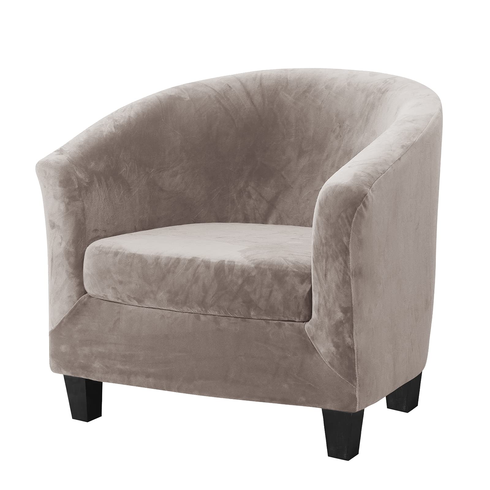 Tub Chair Cover 2 Piece Set - Upgraded 2 IN 1 Design Removable High Stretch Soft Velvet Sofa Couch Arm Bucket Chairs Armchair Seat Covers with Cushion Cover for Dining Living Room Office Reception