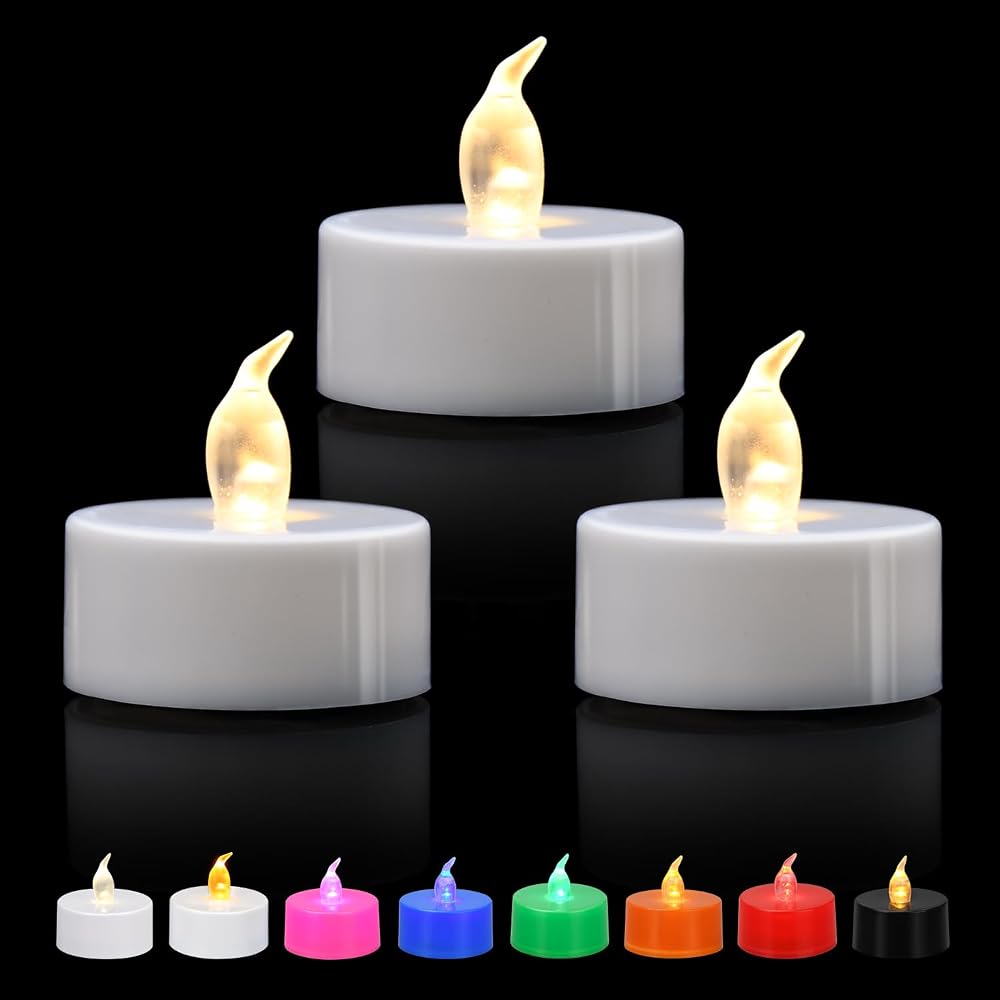 ERTYUI Flameless Tea Lights 12/24/50/100/200 Warm White Flicker 1.4in