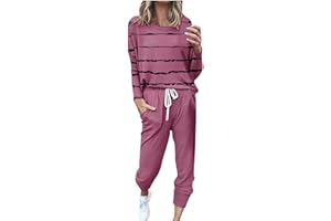 JXSOYEN 2 Piece Outfits for Women Crewneck Long Sleeve Tops Long Pants Lounge Sets with Drawstring Tracksuit Jogger Sets