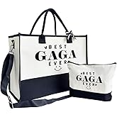 Gift for Best Gaga Ever - Canvas Beach Tote for Women With Inner Pocket & Make Up Bag - Birthday, Mother's Day, Novelty Present for Grandparents