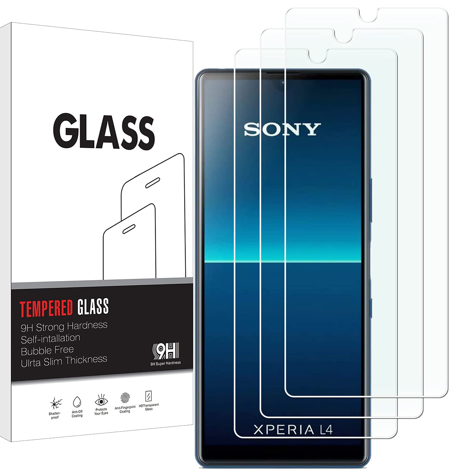 KELOLIN Pack of 3 Tempered Glass Screen Protector for Sony Xperia L4, 9H Hardness, Anti-Scratch, Anti-Bubble, HD Clear Screen Protector Compatible with Sony Xperia L4