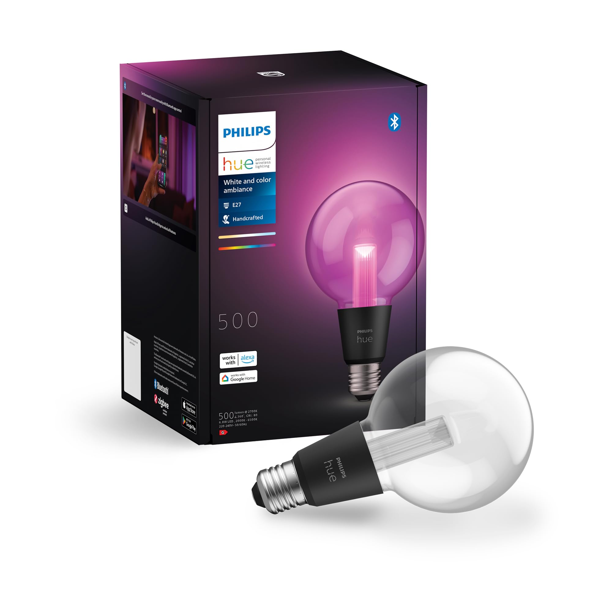 Philips Hue Lightguide G95 Small Globe Smart Bulb, White and Color Light, Bluetooth Compatible, Voice Control with Alexa, Apple Home & Google Assistant — image 1