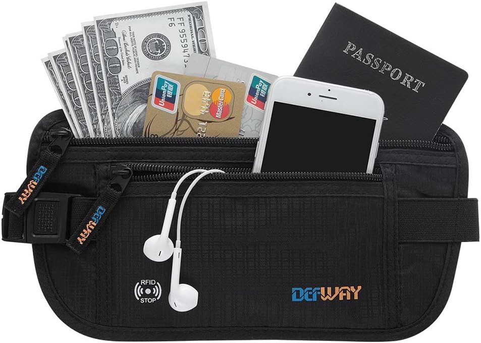 DEFWAY Travel Money Belt Pouch Under Clothes Hidden Money Belt for