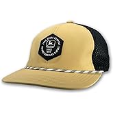 John Deere Mesh Trucker Hat, Tan and Black, Rope Accent, Heritage Logo Patch