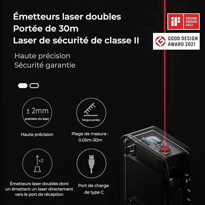 Télémètre Laser Numérique,Mini Mètre Laser Rechargeable,0,05 – 30m