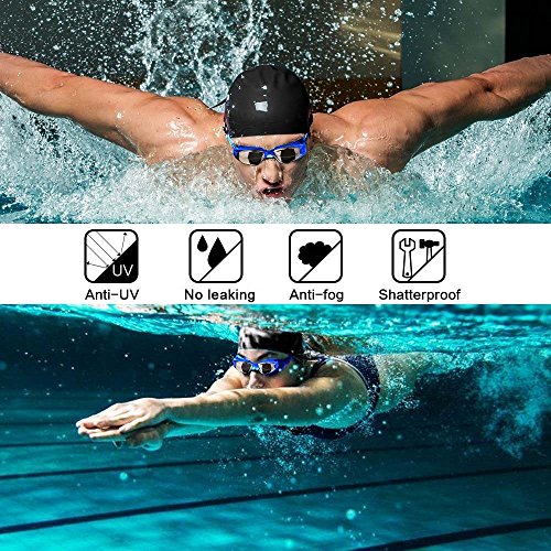 Swim Goggles, Swimming Goggles, UV 400 Protection Anti Fog No Leaking Wide View Pool Goggles with Ear Plug Nose Clip & Protective Case for Women Men Adult Youth - Thumbnail 6