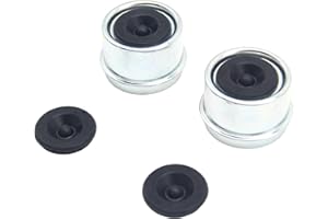 QDJUNE 2 Pack Trailer Axle Dust Cap Cup Grease Cover 1.98" Hub with Extra 2 Rubber Plugs - Heavy-Duty Carbon Steel and Rubber